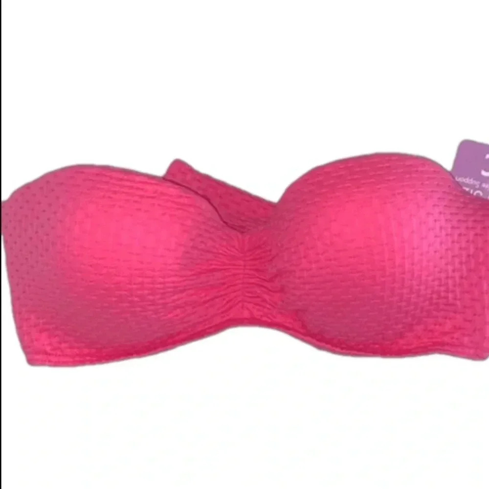 NWT pink bikini top 32D Coco Rave Bae push up‎ bikini ruched removable straps